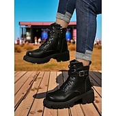 abordables Bottes de combat-Bottines de combat marron à lacets pour femmes avec fermeture éclair latérale et semelle crantée épaisse – bottines d&#039;extérieur élégantes pour l&#039;automne, l&#039;hiver et le streetwear décontracté