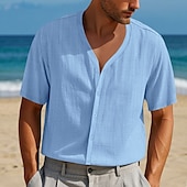 economico camicie casual da uomo-Per uomo Camicia Camicia Estiva Camicia casual Camicia da Spiaggia Camicia con Bottoni Nero Bianco Blu marino Kaki Grigio chiaro Manica Corta Semplice Scollo a V Vacanza Camicia hawaiana Abbigliamento