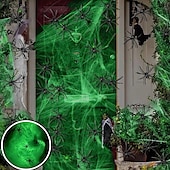 halpa Halloween-ulkoilmakoristeet-Halloween hohtaa pimeässä hämähäkinseittiä ja ylimääräisiä väärennettyjä hämähäkkejä Halloween ulkovalaistuskoristeet sisä- ja puutarhaan Kummitustalon juhlatarvikkeet