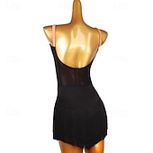 abordables robe de compétition-Robe de danse latine salsa à pompons pour femmes, tenue d&#039;entraînement sans manches pour rumba, chacha, samba