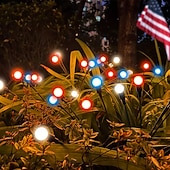 Недорогие Ландшафтные огни-2 шт. патриотичных 12 головок солнечных светильников с огнями светлячков водонепроницаемых для Дня независимости 4 июля 250-й юбилей День памяти сад газон дорожка вечеринки патриотическая атмосфера
