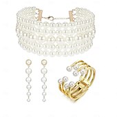 abordables Parures de Bijoux-Ensembles de bijoux de mariée 1 ensemble boucles d&#039;oreilles en alliage de perles collier bracelets ensemble de bijoux élégant et doux pour femmes pour fête de mariage tenue de soirée festival