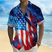 voordelige Vlag patroon-Independence Day Voor heren Amerikaanse vlag Vaderlandslievend Vierde juli Overhemd Zomer overhemd Overhemd met knopen Korte mouw Mode-casual Feestdagen Zomer Lente Strijkijzer 3D-afdrukken shirts