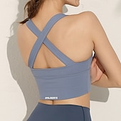 baratos Sutiãs esportivos &amp; coletes-Mulheres Sutiã de ioga Tanque Sutiã Pilates Roupa-Interior Suportes altos Respirável absorvente de suor Sem Fio Com almofadas Cor Sólida / Simples Esporte Roupas Esportivas Preto Azul Academia