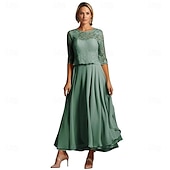 preiswerte Bodenlänge-A-Linie Brautmutterkleid Elegant Einfach Rundhalsausschnitt Knöchellänge Polyester Halbarm mit Falten Einfarbig 2025