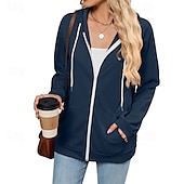 abordables Boutique Graphique Sweatshirts &amp; Hoodies-Femmes Sweats zippés Uni Streetwear Occasionnel Confortable manche longue À capuche Hauts Réguliers Rue Fête Sortir Zip Up Avec Poches Noir Rose Claire Vin bleu marine Bleu Automne