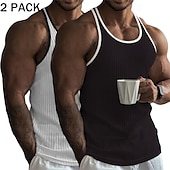 economico Canotte da palestra-Per uomo Canotta Canottiera Senza Maniche Girocollo Estate Blocco di colori Striscia di Fossa Moda Designer Sportivo 2 Pezzi All&#039;aperto Casuale Uscire Bianco + rosa Rosa / grigio Blu reale + nero
