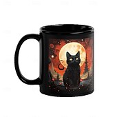 olcso Halloween Kithen-halloweeni ajándék bögre, fekete macskás kerámia kávésbögre 330ml/12oz, aranyos halloweeni pohár macskabarátoknak, ijesztő cica témájú bögre nőknek, barátoknak, ünnepi ajándék