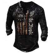 cheap Vintage&amp;Retro-Men&#039;s T shirt Tee Henley Shirt Tee Basic Classic Casual Shirt Graphic American Flag 1776 Long Sleeve Shirt Black Red Navy Blue Street Casual Daily Henley Spring &amp;  Fall Clothing Apparel Plus Size S M
