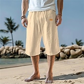 baratos Feriado-Homens Calças Capri Shorts de linho Shorts de verão Shorts de praia Bolsos Com Cordão Cintura elástica Tecido Conforto Respirável Comprimento da panturrilha Férias Feriado Praia Havaiana Boho Preto
