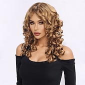 abordables Perruques Synthétiques Sans Bonnet-Perruque Synthétique Bouclé Ondulé Coupe Asymétrique Avec frange Fabriqué à la Machine Perruque 18 pouces A1 Cheveux synthétiques Femmes Classique Confortable Dégradé de couleur Multicolore