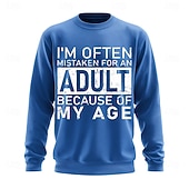 billige 3D-gensere for menn-Herre Act My Age Morsom Slang Genser Mote Daglig Langermet Crew-hals Svart Hvit Crewneck 3D Alle årstider Designer