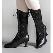 abordables años 1930-Botas blancas con cordones de estilo victoriano para mujer con detalles de encaje y tacones medios para un uso elegante y vintage.
