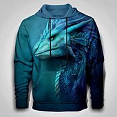 baratos roupas de capuz masculinas estampadas-Homens Dragão 3D Moletons Moletom Moletom Moletom com capuz Gola Redonda Legal Impressão 3D Bandagem Streetwear Preto Azul Com Cordão Arte Gráfica Outono Inverno Designer