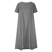 preiswerte Kleider-Damen Midikleid T-Shirt-Kleid Sommerkleid Lässig Täglich Normale Passform Einfach Kurzarm Rundhalsausschnitt Schwarz Orange Aprikose Grau Sommer