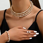 economico Accessori natalizi da donna-Set di gioielli da sposa 3 Zircone 1 Collana Orecchini Braccialetti Per donna Elegante Originale Adorabile Stratificato Amore Prezioso Parure di gioielli Per Matrimonio Natale Compleanno