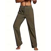 cheap Classic-Men&#039;s Linen Pants Trousers Summer Pants Beach Pants Pocket Elastic Waist Drawstring Plain Comfort Breathable Vacation Daily Holiday Hawaiian Boho Dark Brown ArmyGreen