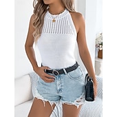 Χαμηλού Κόστους Απλή δεξαμενή-Γυναικεία Πουλόβερ Πουλόβερ γιλέκο Καθημερινό Μαλακή Μονόχρωμες Με βελονάκι Λαιμός Πλεκτό Αμάνικο Κανονικά μπλουζάκια Πλέκω Καθημερινά ΕΞΩΤΕΡΙΚΟΥ ΧΩΡΟΥ Σαββατοκύριακο Μαύρο Λευκό Καλοκαίρι Άνοιξη