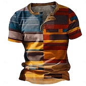 preiswerte Geometrisch-Herren Graphic Farbblock Waffel-Henley-Hemd Kurzarm 3D-Druck Modisch Designer Basic Outdoor Täglich Sommer Gelb Blau Orange Braun Henley Henley T-Shirt