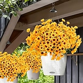 ieftine Plante și flori artificiale-5 bucăți de arbuști artificiali din floarea-soarelui și margarete, flori artificiale rezistente la UV pentru decorațiuni interioare și exterioare pentru casă, grădină, petreceri, festivaluri