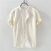 cheap Shirts-Men&#039;s Oktoberfest Shirt Lederhosen Shirt Band Collar Linen Shirt 100% Cotton Beer Costume Short Sleeves Bavarian German Alpine Wiesn Party Beer Carnival Festival Traditional Style Cloth