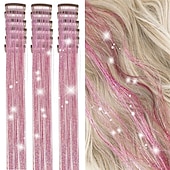 baratos Clip nas extensões-Kit de enfeites de cabelo, pacote com 18 peças de prendedores de cabelo com glitter de 19,6 polegadas, extensões de cabelo com prendedores resistentes ao calor, enfeites de cabelo com brilho de fada,