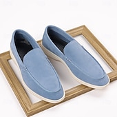 voordelige Hereninstappers &amp; loafers-Lichtblauwe instappers voor heren – ademende platte schoenen van imitatiesuède met gedempte zool voor lente-outfits, dagelijkse woon-werkverkeer en ontspannen stadswandelingen