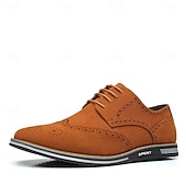 abordables Semiformal-Zapatos oxford de piel sintética marrón caramelo para hombre con detalles brogue: zapatos elegantes e informales con cordones para el trabajo, citas y uso diario.