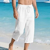 baratos Feriado-Homens Calças Capri Shorts de linho Shorts de verão Shorts de praia Bolsos Cintura elástica Com Cordão Tecido Conforto Respirável Comprimento da panturrilha Férias Feriado Praia Havaiana Boho Preto
