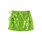 preiswerte Blumenoberteile-Damen Rock Glitzernder Rock Mode Mini Mittlere Hüfthöhe Röcke Einfach Pailletten Mikroelastisch Party Cocktailparty Gelb Grün Sommer Polyester
