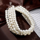 abordables Parures de Bijoux-Ensembles de bijoux de mariée 1 ensemble de boucles d&#039;oreilles en perles et strass, collier et bracelets, ensemble de bijoux élégant et doux pour femmes, pour mariage, travail, occasion spéciale