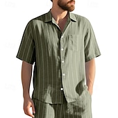 economico Casual da lavoro-Per uomo Camicia Camicia di lino Camicia casual Camicia con Bottoni Camicia di cotone A righe Vacanza Streetwear Nero Bianco Blu marino Cachi Manica Corta Collo ripiegato Estate Abbigliamento