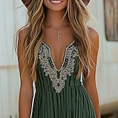 abordables Robes Bohémiennes-Femmes Mini Robe Robe bohème Robe occidentale ancien Mode Vacances Fête Sortir Coupe régulière Fleur Sans manches Col en V Vert Été