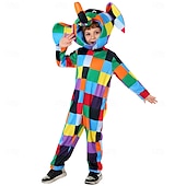 levne Dívčí kostýmy-Elmer, patchworkový slon Elmer Kombinéza Kostým Onesie Postavy z pohádek Filmové kostýmy for Chlapecké Dívčí Dětské předvečer Všech svatých Karneval Světový den knihy Výkon Vzdělávací převlékání