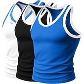 preiswerte Fitness Tank-Tops-3-teiliges Herren-Tanktop, Unterhemd, ärmellos, Unterhemd, Unterhemd, ärmellos, U-Ausschnitt, Rundhalsausschnitt, Sommer, Farbblock, Pit-Streifen, Modedesigner, sportliches Tanktop