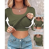  Dames T-shirt Effen Modieus Stijlvol Klassiek Lange mouw Strakke ronde hals Normale tops Dagelijks Uitgaan Weekend Zwart Rood Groen Khaki Grijs Zomer Lente Herfst