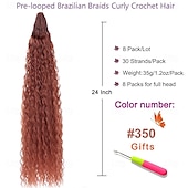 preiswerte Haare häkeln-Mikro-brasilianische Zöpfe, lockiges Häkelhaar, 24 Zoll, wassergewelltes Häkelhaar, afro-verworrenes lockiges rotes Flechthaar, Haarverlängerungen, tief gewelltes synthetisches Häkelhaar für Frauen