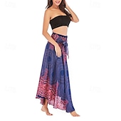 abordables Faldas gráficas-Mujer Falda Línea A Columpio Casual Boho Maxi Alta cintura Faldas Floral Estampado Microelástico Vacaciones Festivos Blanco Vino Azul Real Verde Oscuro Verano Poliéster