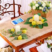 お買い得  花輪-レモンの花のキャンドルリングの装飾、緑と小枝のフェイクフラワーキャンドルリース、春夏のパーティーの装飾のためのホリデーテーブルのセンターピース