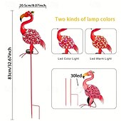 ieftine Lumini de peisaj-Lampă solară de grădină cu LED-uri, tip flamingo, impermeabilă IP65, cu formă de statuie metalică flamingo, decorațiuni de grădină în aer liber pentru nuntă, peluză, iaz, grădină, iluminat peisagistic