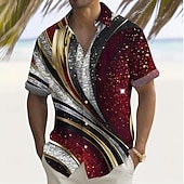 halpa Geometric Pattern-Miesten Geometrinen Kimmeltävä Viiva Paita Kesä paita Button Up paita Lyhythihainen Muoti rento ulko- Loma Arkikäyttö Kesä Kevät Sänkyjen avaus 3D-tulostus kauluspaidat Edessä yksi tasku Viini