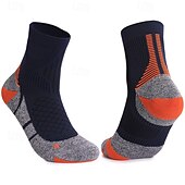 abordables Calcetines deportivos-1 par de calcetines de senderismo para hombre, calcetines deportivos transpirables, antiampollas, que absorben el sudor, antibacterianos, para exteriores, de un cuarto de tripulación, de algodón, con parches, violeta, negro y blanco, para esquí, snowboard