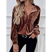 preiswerte Damen Einfache Oberteile-Damen Hemd Einfarbig Elegant Stilvoll Lässig Langarm Hemdkragen Normale Oberteile Täglich Knöpfe Rote Blau Braun Grün Sommer Frühling