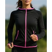 ieftine Jachete de alergare-Pentru femei Μπουφάν για τρέξιμο Jachetă de exterior Zip complet Manșon Lung Îmbrăcăminte Exterior De Atletism Toamnă Peteci Uscare rapidă Ușor Elastic Respirabil Tenis Golf Alergat Echipament sportiv