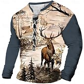 お買い得  ビンテージTシャツ-男性用 カウボーイ しか Tシャツティー 長袖 Tシャツ 3Dプリント レースアップネック シャツ カジュアル ヴィンテージレトロ スポーツ・アウトドア カジュアル 日常 ブラック ネイビーブルー ブラウン 春夏 衣類 S M L XL XXL XXXL
