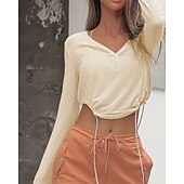 halpa Juoksupaidat ja tanktopit-Naisten Verryttelytakki Juoksupaita Kurenauha Pitkähihainen Topit Urheilu- ja treenivaatteet V kaula-aukko Yhtenäinen Wick-kosteus Tennis Golf Juoksu Urheiluasut Urheiluvaatteet Aprikoosi Valkoinen