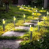baratos Luzes e lanternas de caminho-10/20 peças de luzes solares LED para áreas externas, luzes de aço inoxidável com interruptor automático de mudança de cor, adequadas para jardim, entrada de garagem, gramado, natal, dia das bruxas,