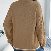 preiswerte Einfarbige Farben-Damen Pullover Lässig Farbblock Gerippt V Ausschnitt Patchwork Gestrickt Langarm Normale Oberteile Stricken Täglich Ferien Ausgehen Weiß Blau Herbst