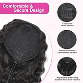 ieftine Coadă de cal-Extensie de coadă de cal neagră de 14 inch, coadă de cal creță cu șnur, pentru femei, coadă de cal falsă cu clips, extensii de păr sintetice crețe, coadă de cal
