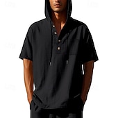 voordelige basis t-shirts-Voor heren T-shirt Henley-shirt T-shirts Shirt met korte mouwen Korte mouw Capuchon Zomer Lente Effen Modieus Ontwerper Basic Knop Vakantie Straat Uitgaan Zwart Wit Geel Top T-shirt voor mannen